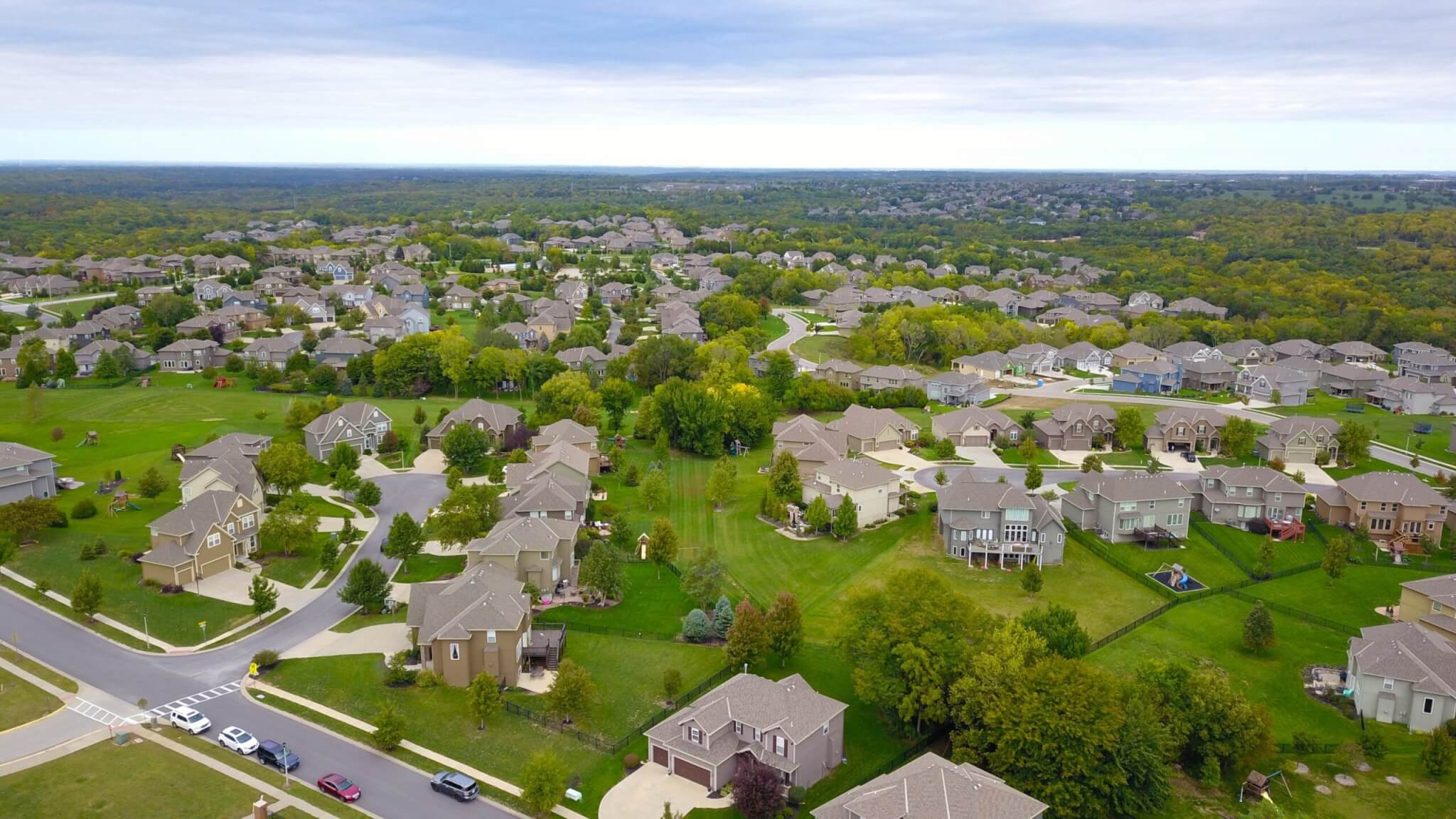 birds eye view of suburban neighborhood